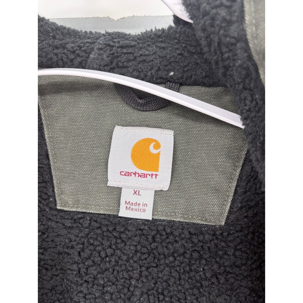 Carhartt Mens Hooded Jacket Moss Green Sherpa Lined Cotton Duck XL - Picture 7 of 8